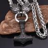 European And American Viking Stainless Steel Wolf Head Thor 'S Hammer Pendant Necklace Men 'S Stainless Steel Necklace Jewelry 