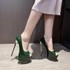 Мода 2024 года, зеленые женские босоножки на тонком каблуке 16 см, сексуальные туфли с открытым носком на платформе из змеиной кожи для стриптиза, туфли для танцев на пилоне, туфли-лодочки на мелкой подошве