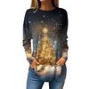 Женская свободная футболка с круглым вырезом и рождественским принтом, длинный рукав, пуловер, толстовка с длинными рукавами