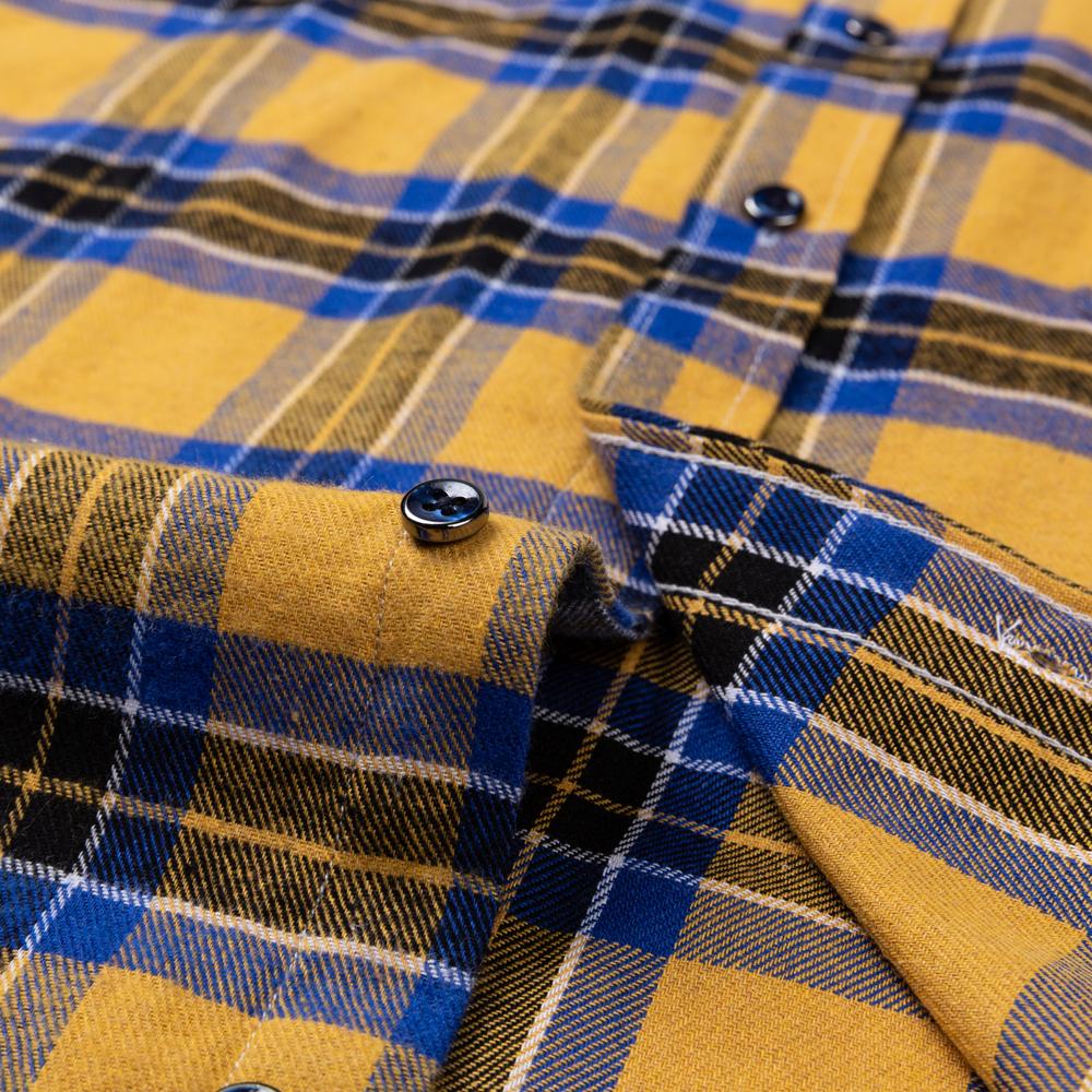 Men's Fashion Brushed Flannel Plaid Striped Shirts Single Patch Pocket Comfortable 100% Cotton Long Sleeve Standard-fit Shirt