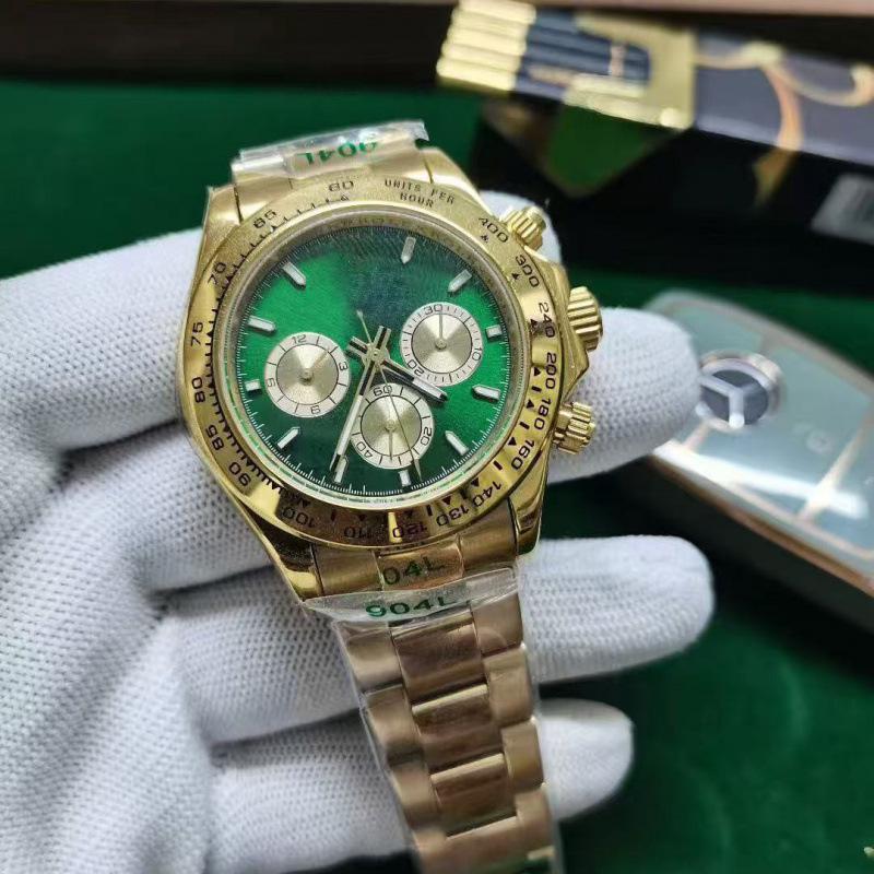 Мужские автоматические часы 40 мм серии Lao Jia Ri Zhi Daytona - Светонакопительные, Водонепроницаемые, Корпус из золотой нержавеющей стали