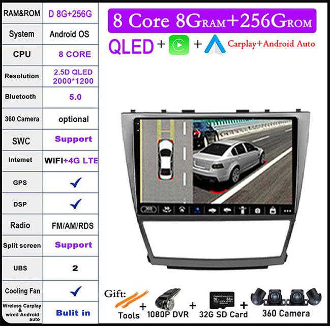 DSP 10 дюймов для Toyota Camry 40 2007-2011 IPS/QLED экран автомобильное радио Android 14 Авторадио Мультимедиа Видео Навигация GPS