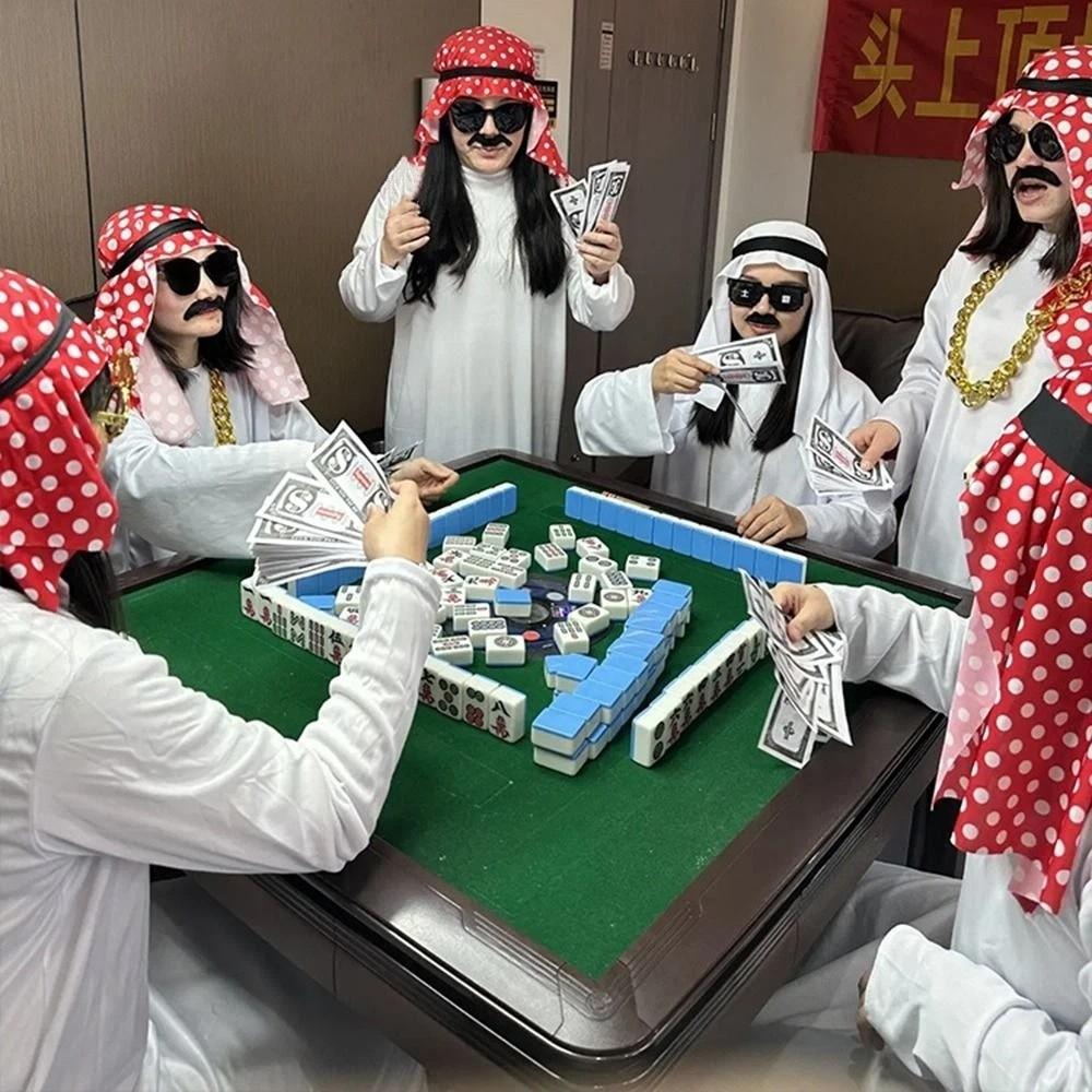 Red Headscarf Arab Robe Set Cosplay Halloween Costumes Unique Arab Sheikh Outfit Trade Party