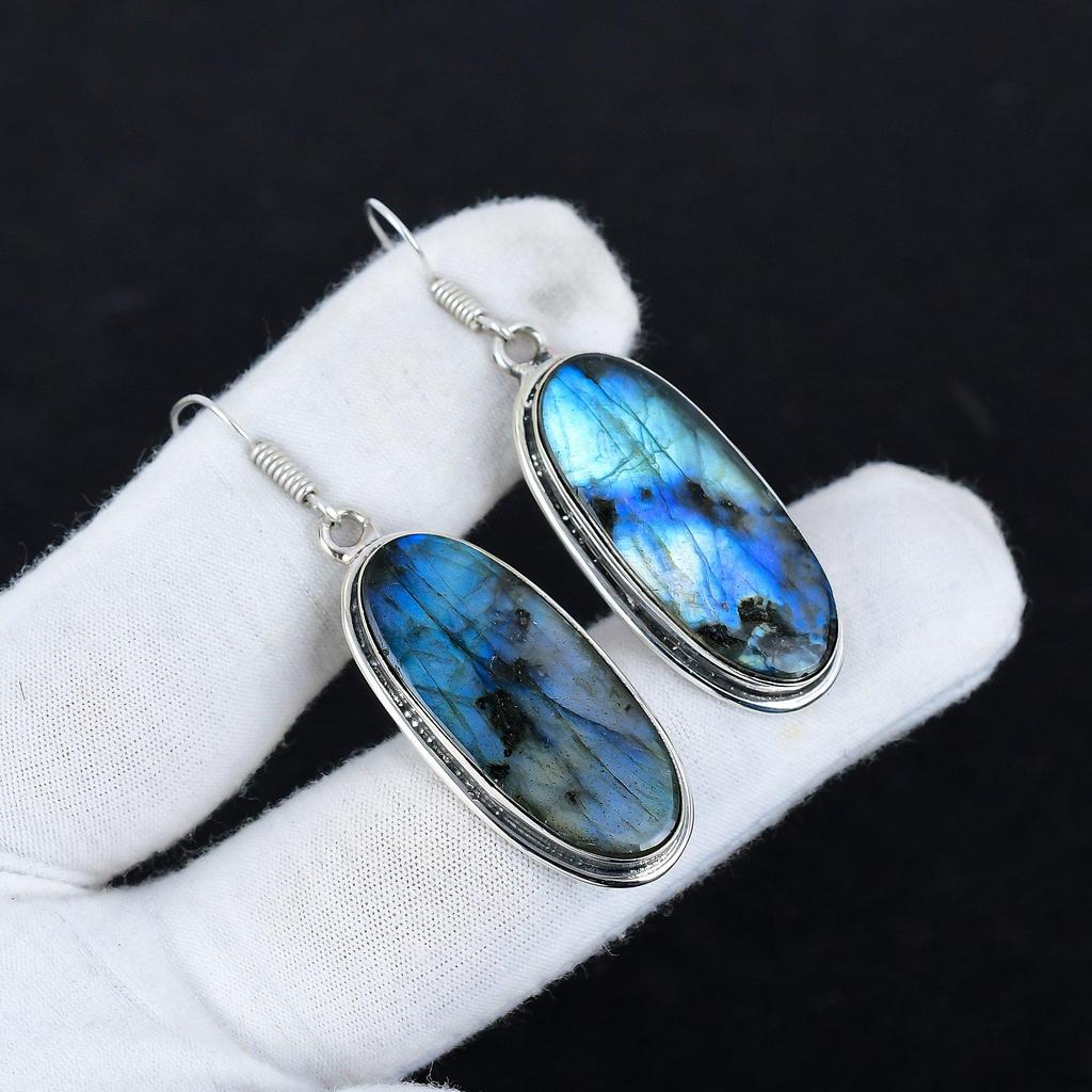 Серьги из натурального драгоценного камня лабрадорит, старинные серьги из стерлингового серебра 925 пробы, серьги-подвески из серебра в стиле бохо, подарки на день рождения, подарки для нее