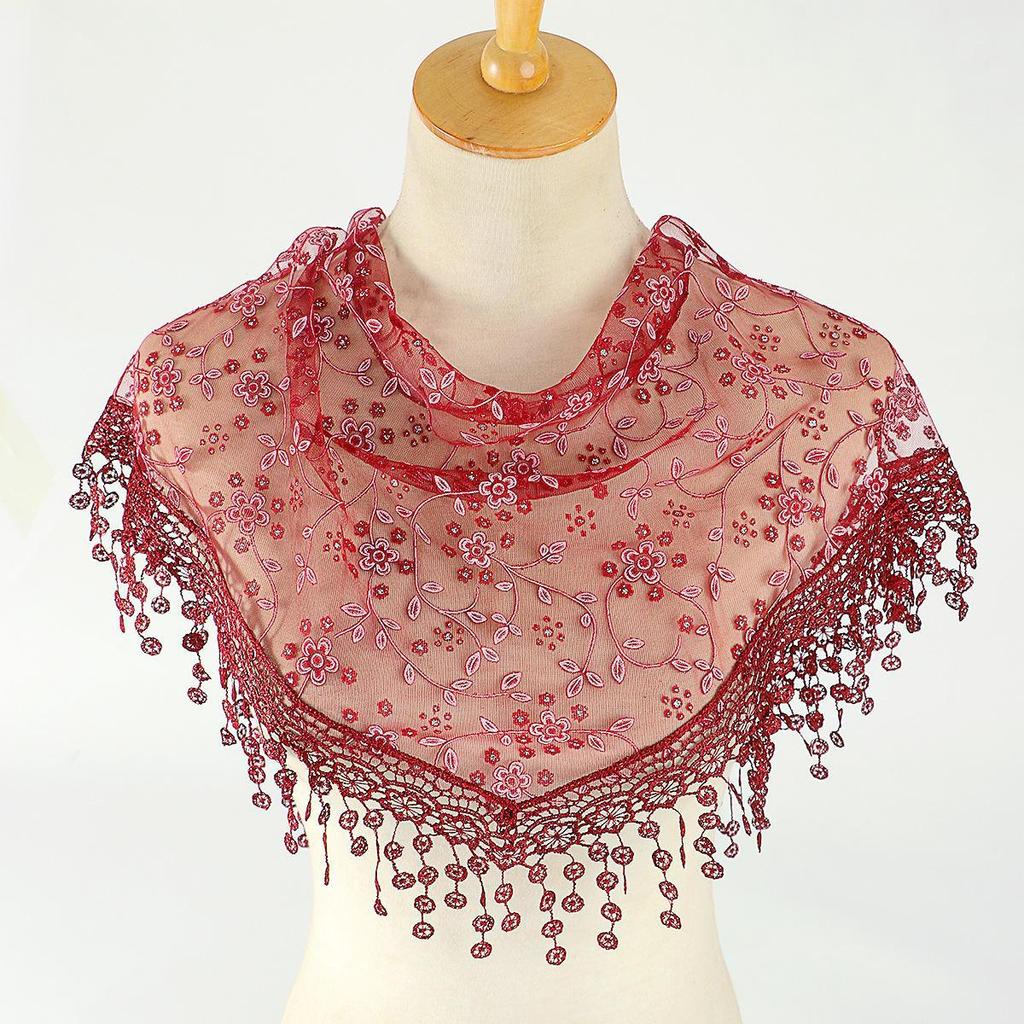 Korean Floral Lace Triangle Scarf - Breathable, Classic & Decorative Veil for Spring and Autumn