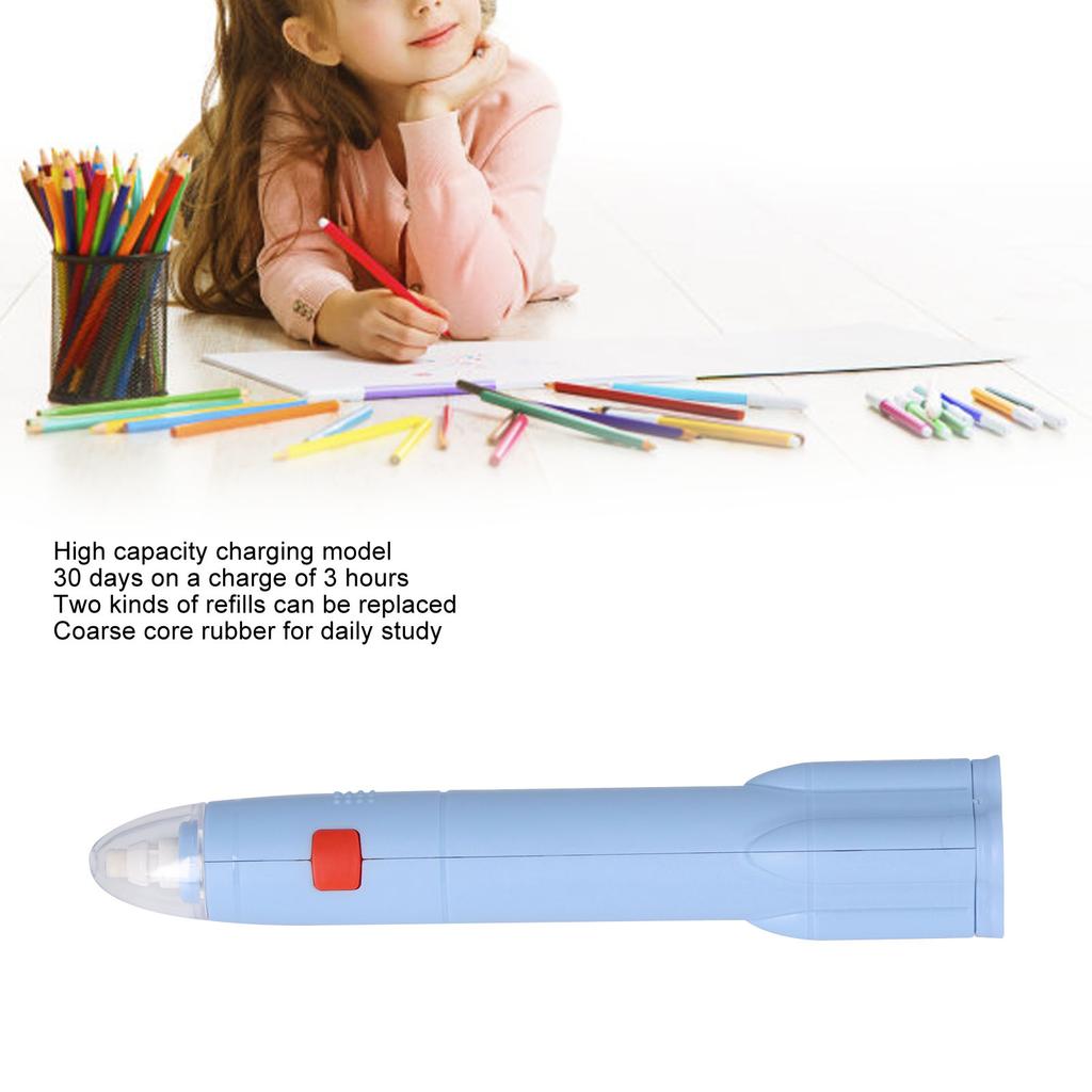 Electric Eraser Low Noise Rechargble 2 Replacble Refills 2.7x16cm ABS   Electric Pencil Eraser for Study