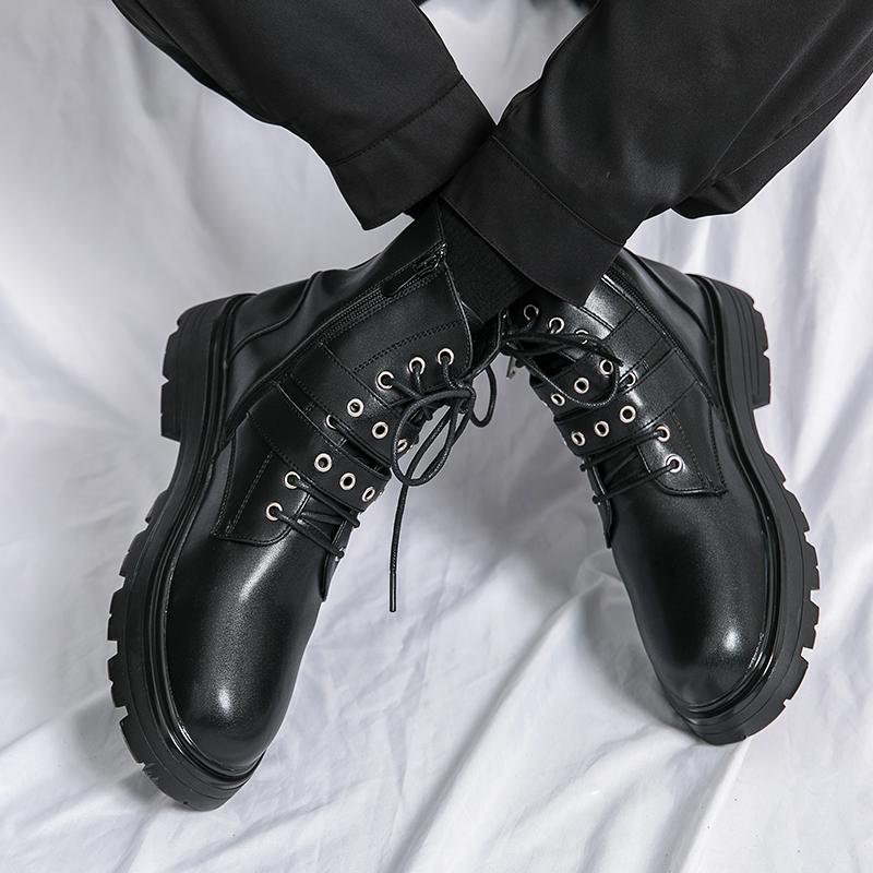 Модная шнуровка, уличные мотоботы, новая мужская обувь с высоким верхом, винтажные кожаные мужские ботинки для ходьбы, деловая модная кожаная мужская обувь