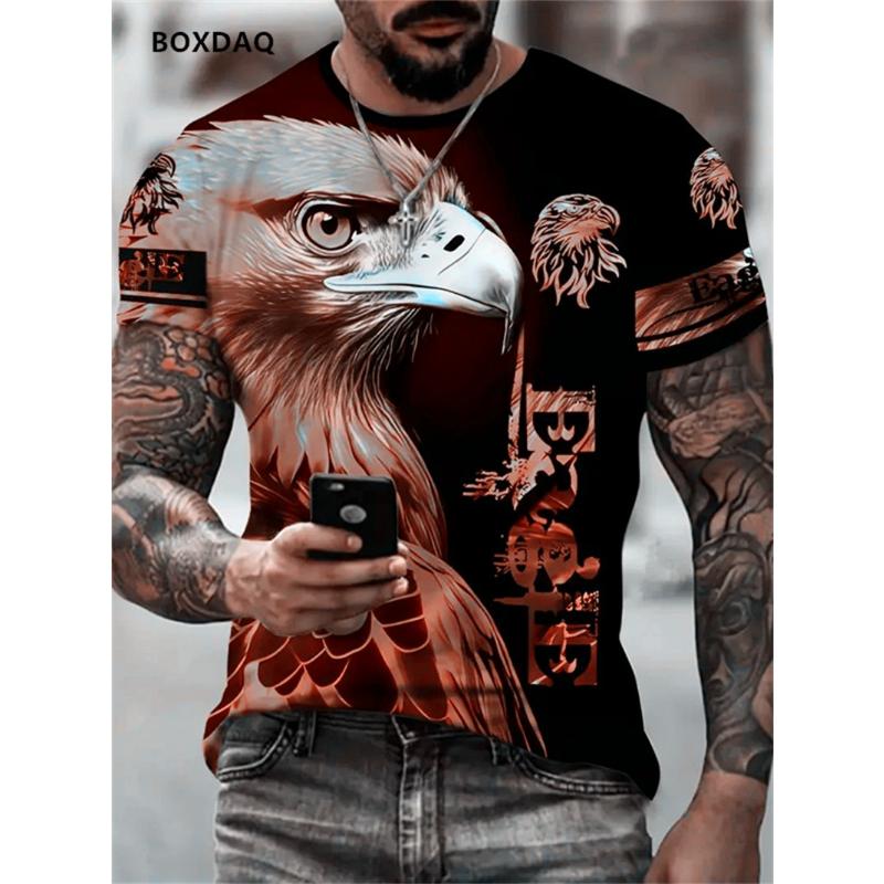 Модные мужские футболки Eagle, свободные повседневные топы с круглым вырезом, короткий рукав, 3D-принт с изображением животных, уличная футболка 6XL, большой размер, дышащая футболка