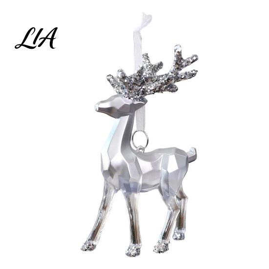 Gradient Transparent Elk Ornaments 3D Reindeer Christmas Ornament, Glitter Sequins Plastic Hanging Festive Animal Ornament Decoration for Holiday