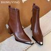 Кожаные массивные женские ботильоны с острым носком на высоком каблуке, сексуальная обувь 2025 года, модные новые туфли-лодочки, зимние туфли-челси Botas De Mujer