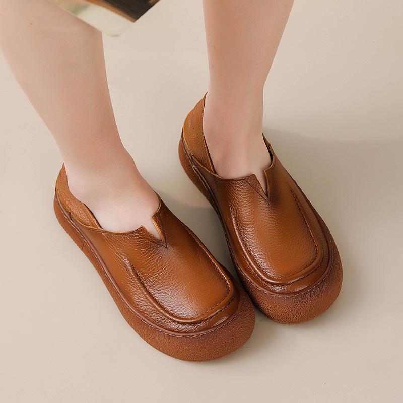 Новые туфли из коровьей кожи с V-образным вырезом для женщин, роскошные балетки с широким носком, женские винтажные римские туфли без застежек, мокасины высшего качества