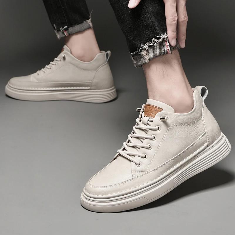 Fashion Men's New Brand Thick Soled Inner Height Increasing Shoes Medium Upper Elevated Height/6CM Casual Shoes Soft Flats Walking Shoes