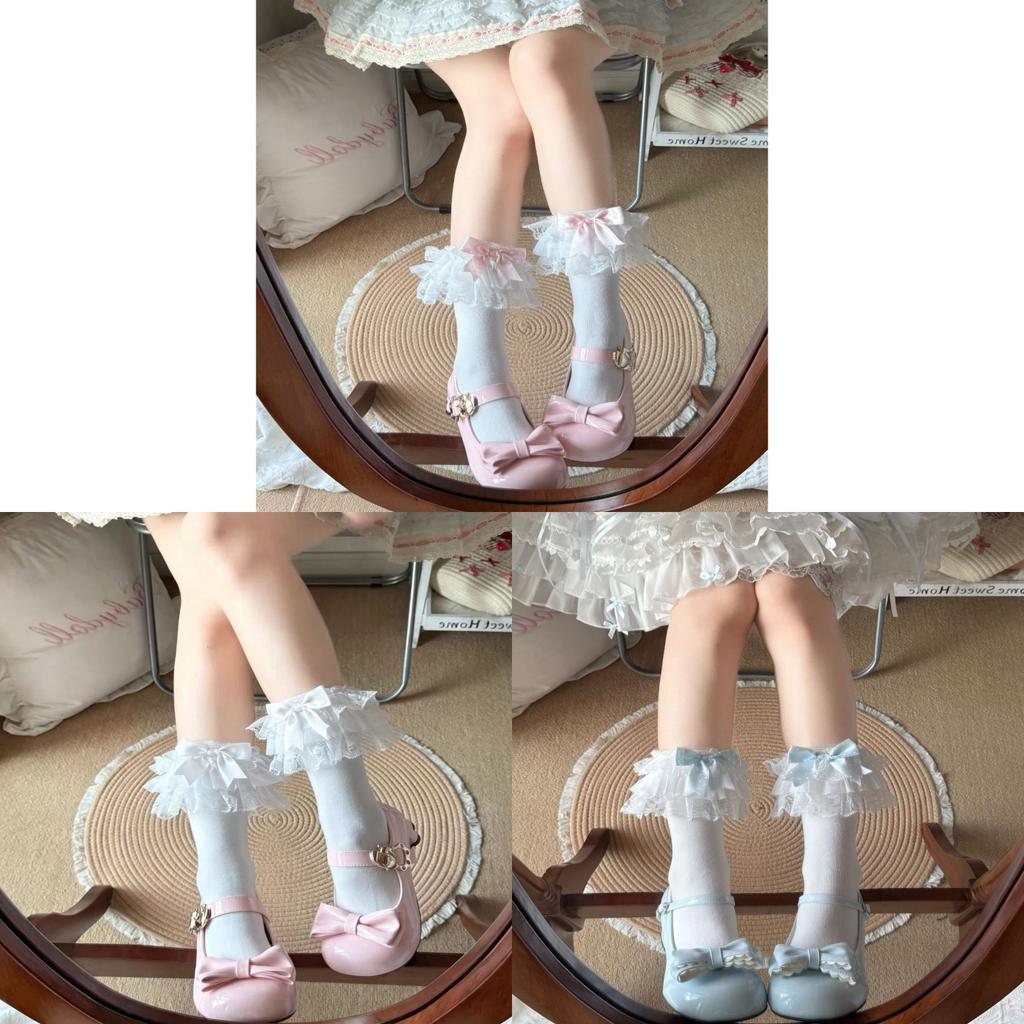 Sweet Lolita Girl Socks With Cotton Material And Polka Dot Pattern For Spring