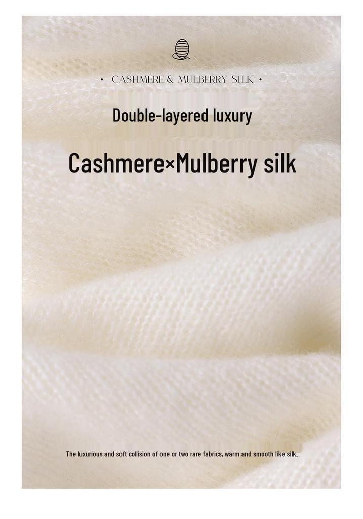 Luxurious Women's 75% Cashmere 25% Mulberry Silk Floral Inlay Round Neck Sweater