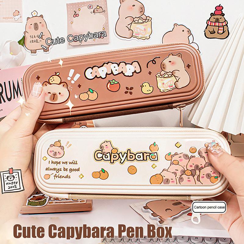 Large Capacity Capybara Pencil Case Pen Bag Student Stationery School Supplies Cute Cartoon Capybara Zipper Storage Box