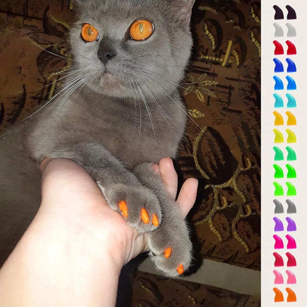 20 шт. - Мягкие колпачки для когтей для кошек + 1x Клей + 1x Аппликатор /* XS, S, M, L, колпачки, кошка, лапа, коготь, ztp */