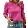 Женский осенне-зимний однотонный свитшот с круглым вырезом, пышным длинным рукавом и текстурой, свободный пуловер, топы, уличная одежда