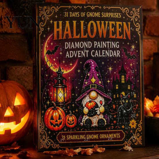 Halloween Countdown Box 24-Day Gnome Advent Calendar, Diamond Style Acrylic Ornament Set with Holiday Gift for Kids Theme, Hanging Decor Tree Window,