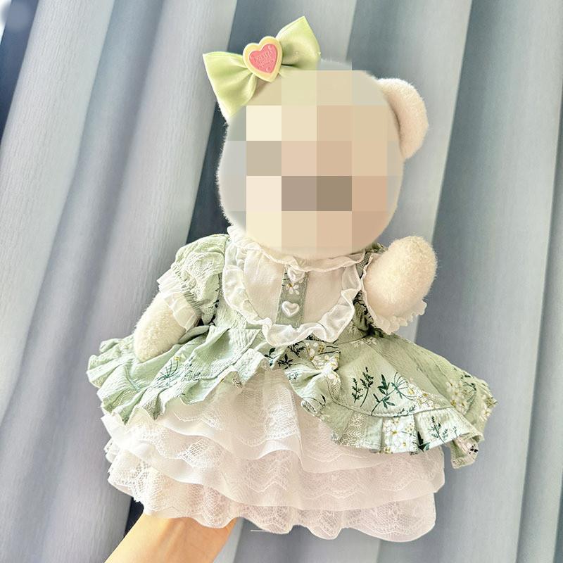 [Cloth Only] the Princess Style Clothes for 30cm Plush  Dolls, Checkered Puffy Skirt Set with Bow Headband.