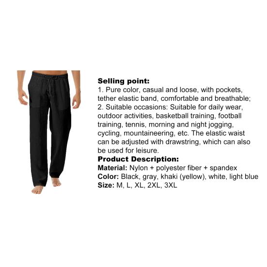 Yoga Pants Drawstring Mid Rise Men Solid Color Wide Leg Trousers Slacks for Sports