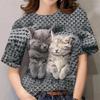 Women's T-shirt Kawaii Cat Print 3D T Shirt Top Girls Y2k Clothing Summer Short Sleeve Tees V-neck Casual Holiday Female T-shirt