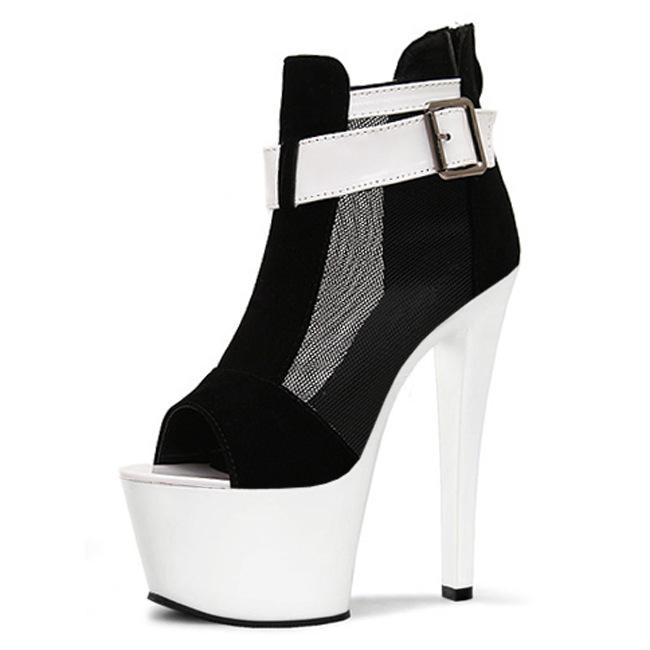 15Cm Bohemian Roman Style Fine Heel Fish Mouth Sandals High Heel Sweet Hollow Mesh Fashion Thick Bottom Waterproof Table Women