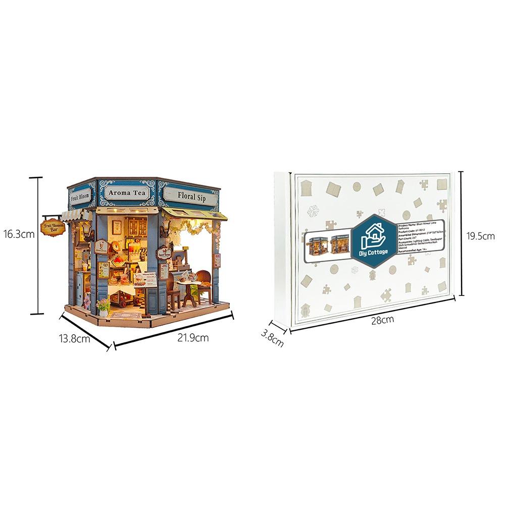 Cafe Wooden Miniature House LED Light 3D Puzzle Building Model Craft Mini Dollhouse Kit Gift