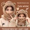 New Women's One-Piece Hooded Hat & Scarf: Plus Velvet, Thickened, Warm, Plush, Winter Cold & Ear Protection, Neck Warmer, Cute Design.