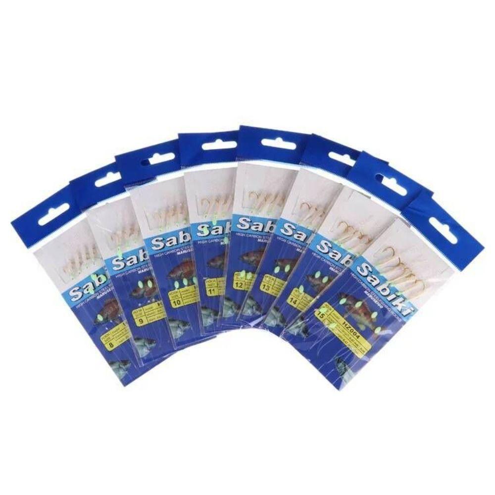 6pcs Artificial Sabiki String Hook Rig Luminous Bean Lure Bait Tackle  for Sea/Freshwater Fishing