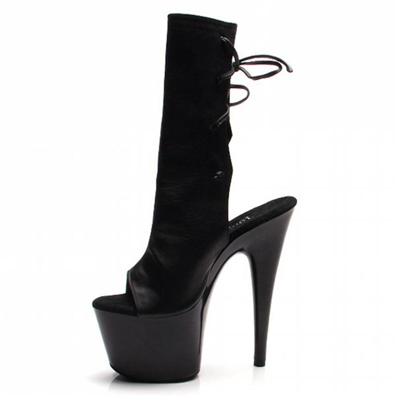 17 см новые осенние кожаные ботинки черные женские ботинки водонепроницаемые на платформе супер высокий каблук модные ботинки тонкий каблук