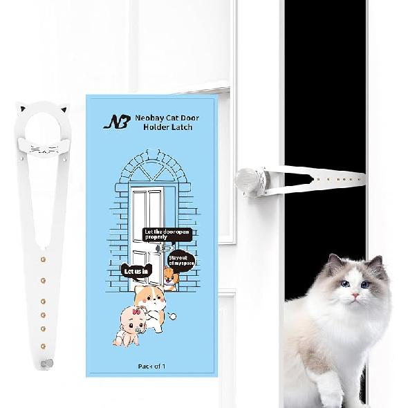 Cat Door Latch with Stabilizer, 7 Sizes Adjustable Cat Door Holder Latch to Keep Dog Out of Litter Box, Economical Alternative of Pet Gates and