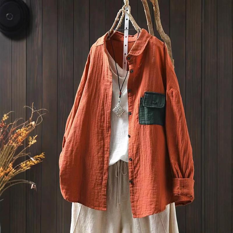 Женская повседневная рубашка с длинным рукавом, поступление весна, отложной воротник, свободная, женская базовая хлопковая блузка