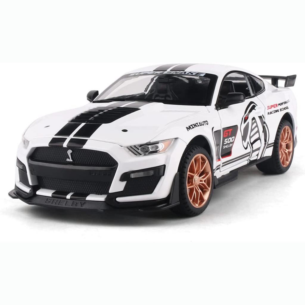 1:32 масштаба Ford Mustang Shelby GT500, литая под давлением модель автомобиля из сплава с откидной спинкой, звуком и светом, мини-симуляторы транспортных средств, игрушки для детей, бойфренда