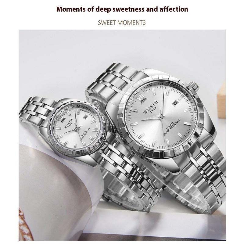 Top Brand Calendar Couple Watch Waterproof Steel Band Student Watch