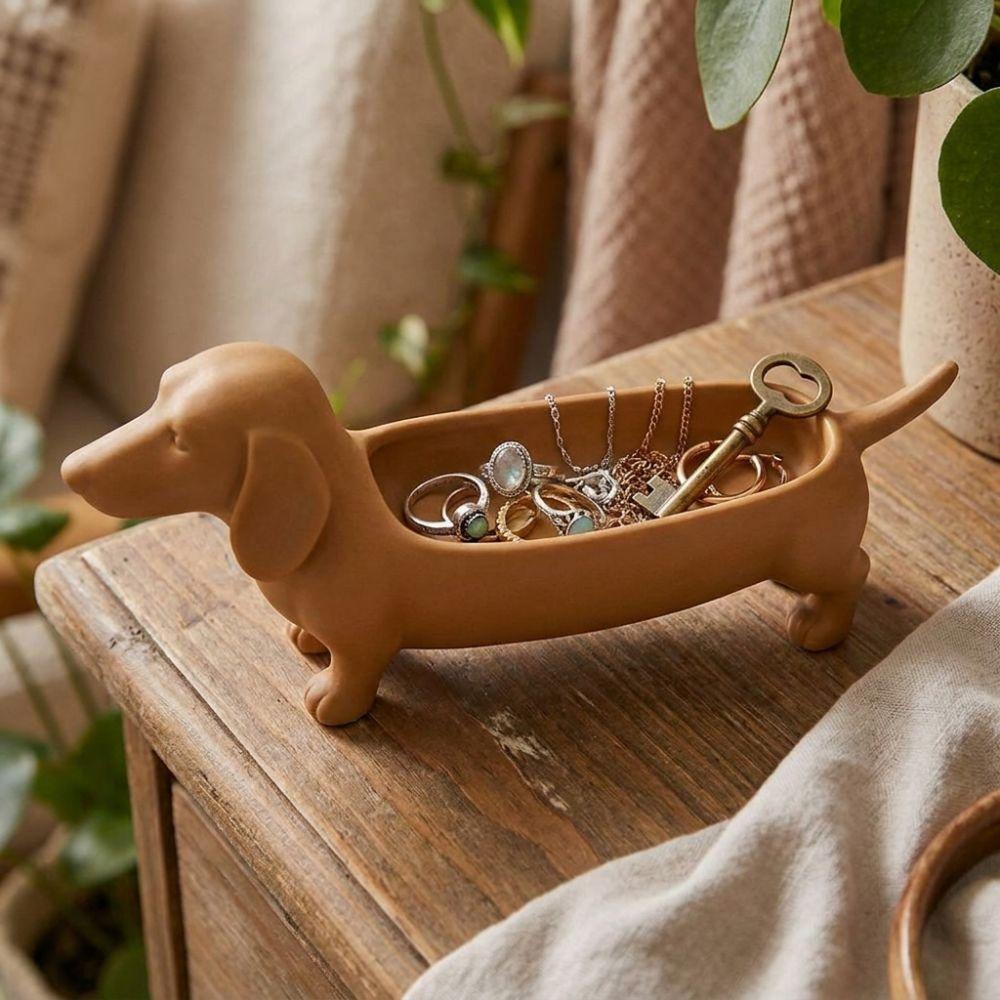 Plastic Dachshund Storage Tray Animal Catchall Tray for Entryway Sausage Dog Planter Home Craft