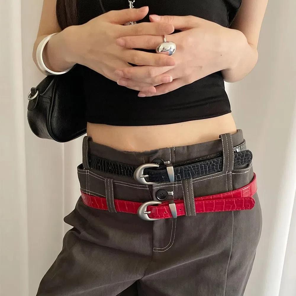PU Leather Women's Belt Y2k Dress Jeans Belt Fashionable Thin Waist Belt For Girls