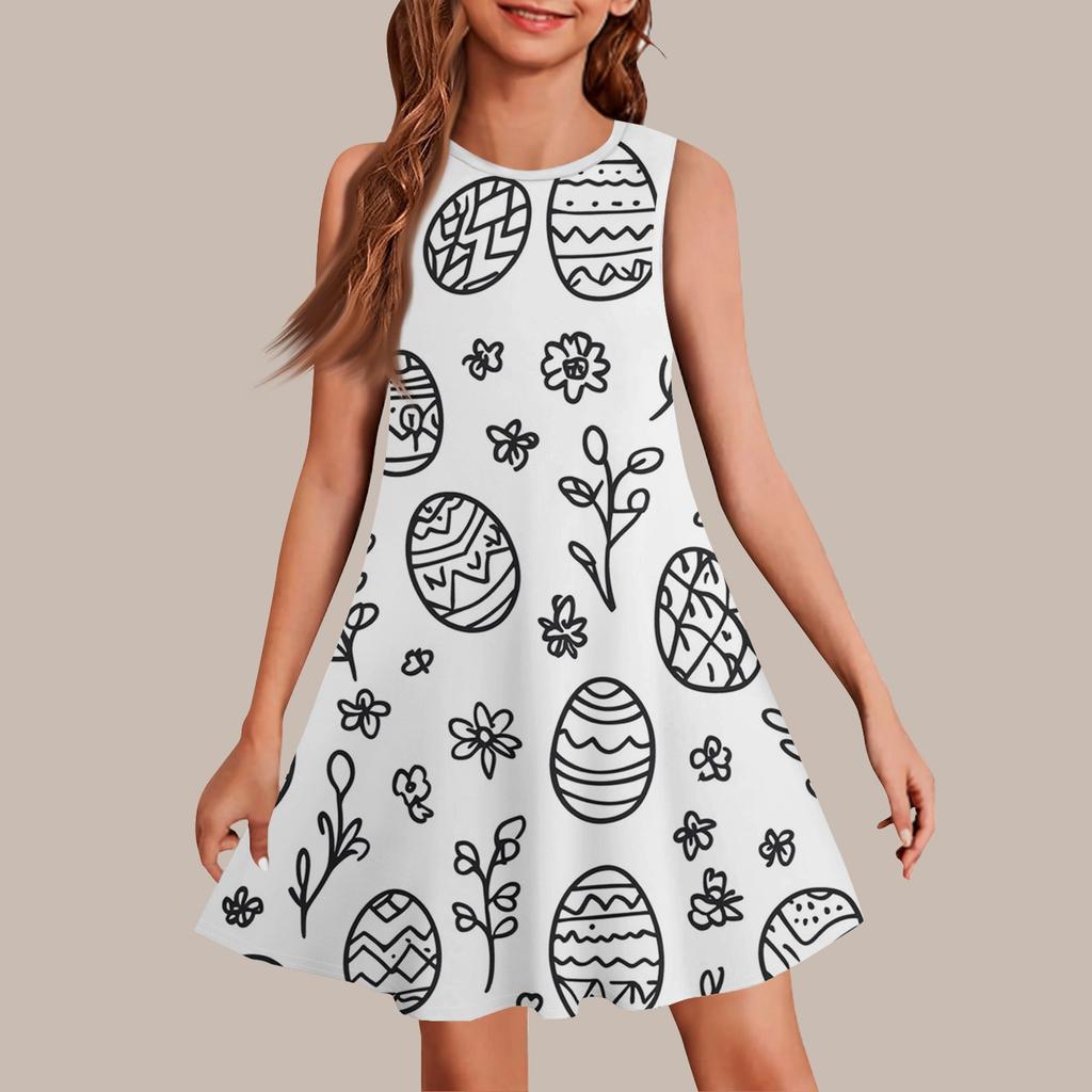 Девочки мода повседневный без рукавов круглый вырез пасхальный принт платье