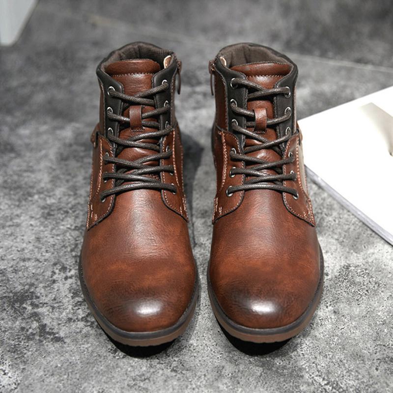 Men Boots Leather Spring Autumn Vintage Style Ankle Boot Lace Up Footwear Fashion Casual Shoes Man Botas Hombre