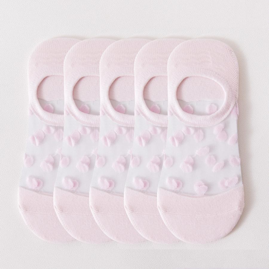 5Pairs Round Dot Socks Women's Summer Thin Transparent Invisible Boat Socks Breathable Short Sock Mesh Ultra-thin Non-slip Socks