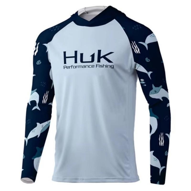 Мужской костюм HUK Fishing с длинным рукавом и капюшоном, дышащая футболка UPF50