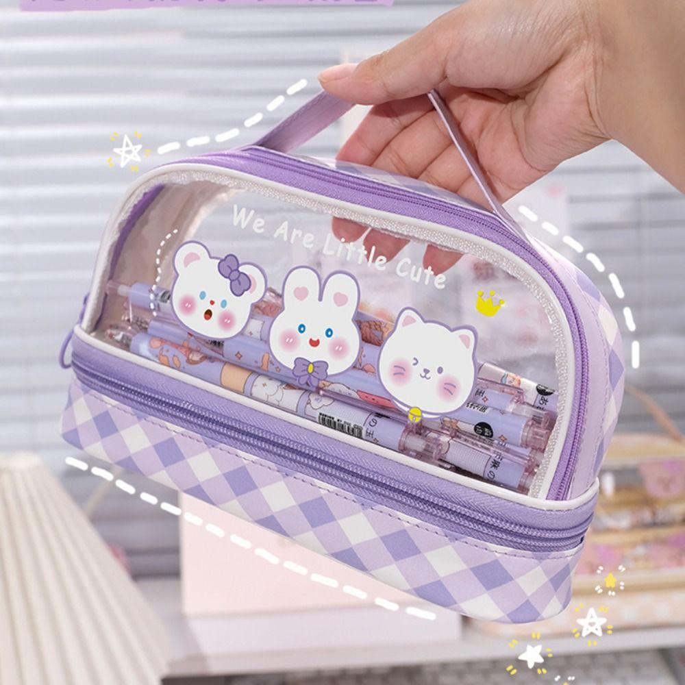 Прозрачная сумка для ручек из ПВХ, сумка для хранения ручек, милый органайзер для канцелярских принадлежностей для студентов