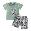 Boys Summer Shorts Sets Short Sleeve O Neck Duck Embroidery Tops and Camouflage Shorts Sets