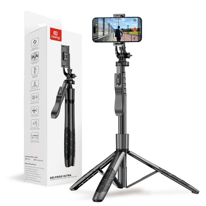 Trépied Selfie - Crong - SelfieGo Ultra - Aluminium - Télécommande Bluetooth - 1575 mm