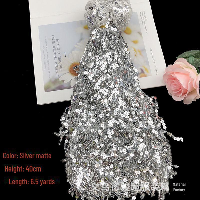 Отделка сценического костюма кружевом с пайетками и кисточками 40 см, 5,9 метра