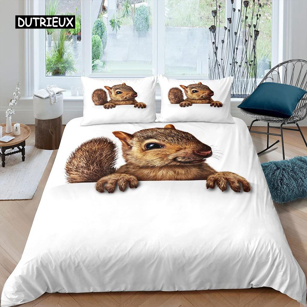 Комплект постельного белья с изображением белки, комплект постельного белья для близнецов с изображением белки, 3D-покрывало с изображением животных, тема природы, королевский размер, полиэстеровое одеяло