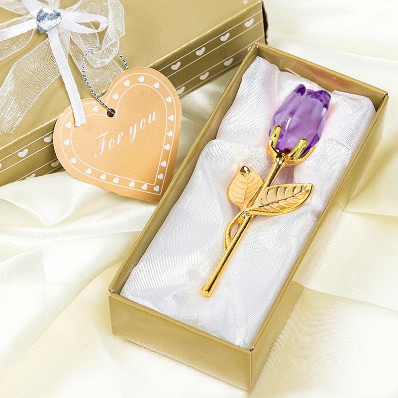 Romantic Crystal Glass Rose Flower Valentines Day Gift Craft Favors Lovers Gift Wedding Birthday Party Anniversary Decoration