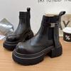 Women Chelsea Ankle Platform Snow Boots Warm Plush High Heels Leather Shoes Winter 2025 Trend Casual Shoes Retro Fad Botas Mujer