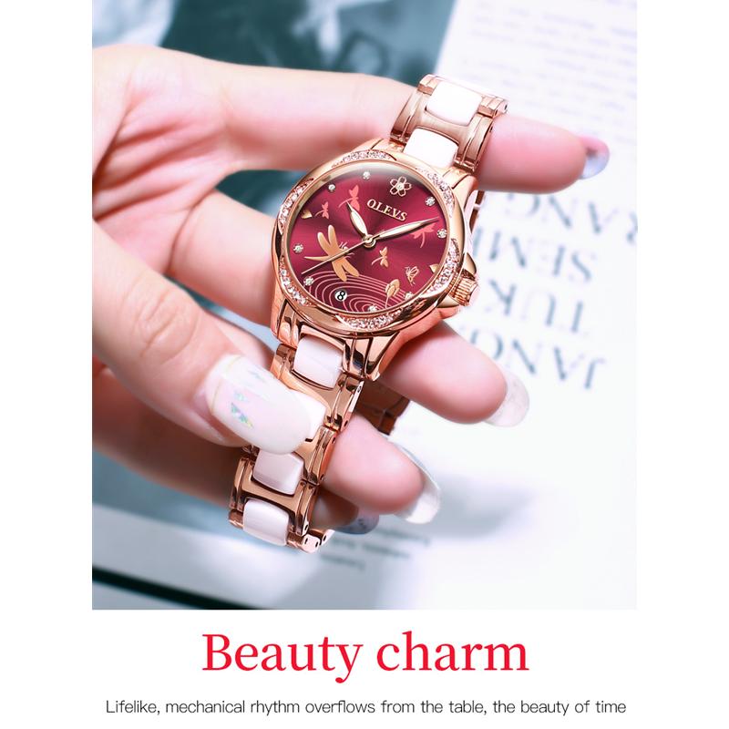OLEVS 6610 With Gift Box Luxury Fashion Automatic Mechanical Watch Waterproof Noble Luminous Diamond Set Elegant Women's Watch