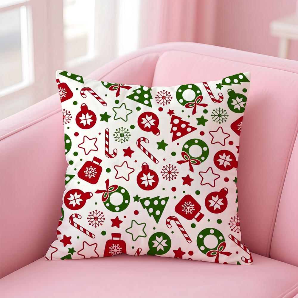 CChristmas Pattern Cushion Cover Linen Pillowcase Cover Soft Decor for Sofa Home Room