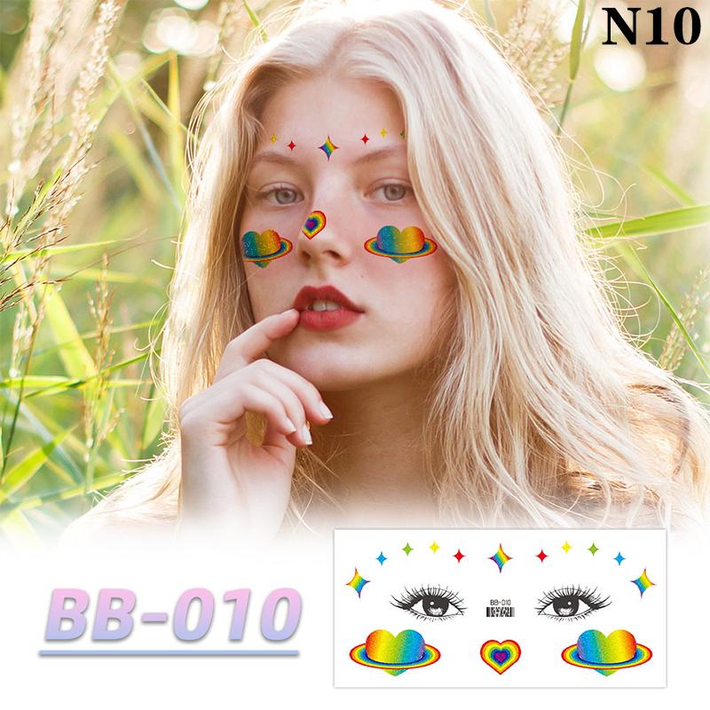Радужная наклейка на лицо, водонепроницаемая временная татуировка, красочный узор, луна, звезда, боди-арт, рука, поддельные татуировки для женщин и мужчин